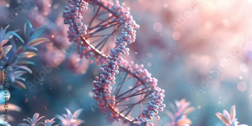 Closeup of a 3D DNA double helix structure with a blurred background. Concept Closeup Shot, DNA Double-Helix, 3D Structure, Blurred Background