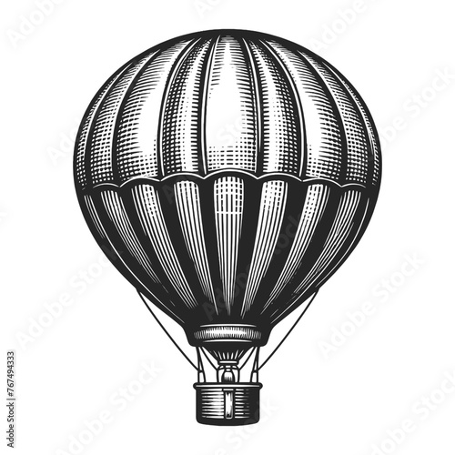 Airship hot air balloon vintage sketch engraving generative ai vector illustration. Scratch board imitation. Black and white image.