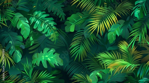  a large group of green leaves on a dark green background with yellow and green leaves on the left side of the image.