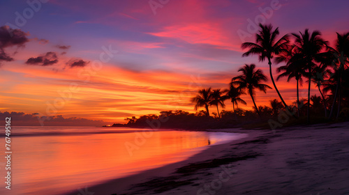 Stunning Shades of Sunset: A Majestic Display Of Nature’s Palette at a Tropical Beach Side © Glen