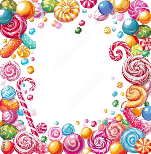 Candy sweets greeting card with a decorative frame.