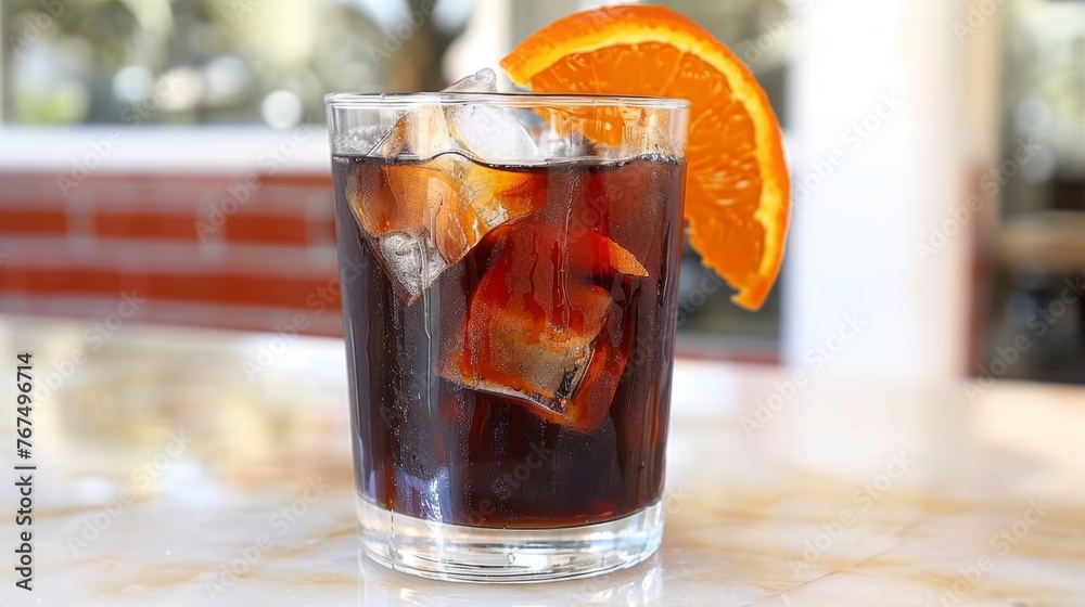 a close up of a glass of soda with an orange slice on the side of the glass and another glass of soda with an orange slice on the side. a close up of a glass of soda with an orange slice on the side of the glass and another glass of soda with an orange slice on the side.