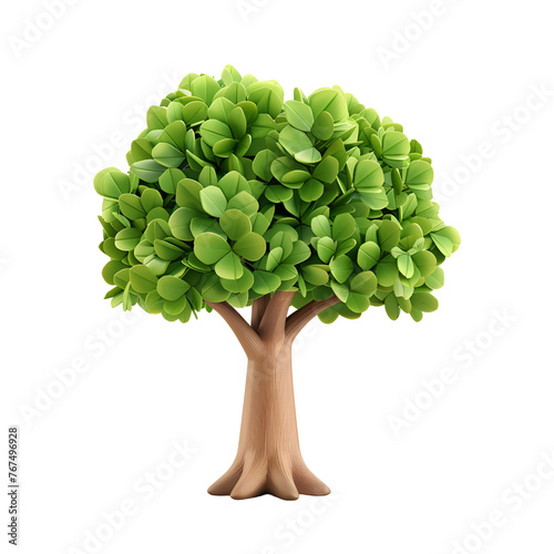 Cute Render Design Element: Simple Cartoon 3D Illustration of a Big Green Tree, Isolated on Transparent Background, PNG