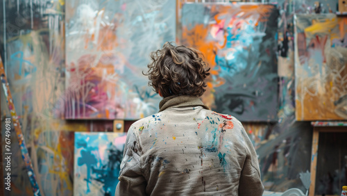 Young artist painting a picture on canvas in his studio.  © Ju Wan Yoo