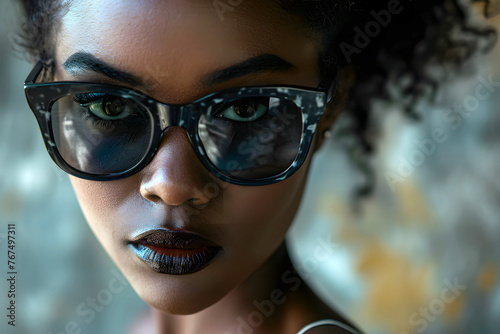 portrait of a fashionable beautiful young African woman model in sunglasses. glamor and trendy modern fashion