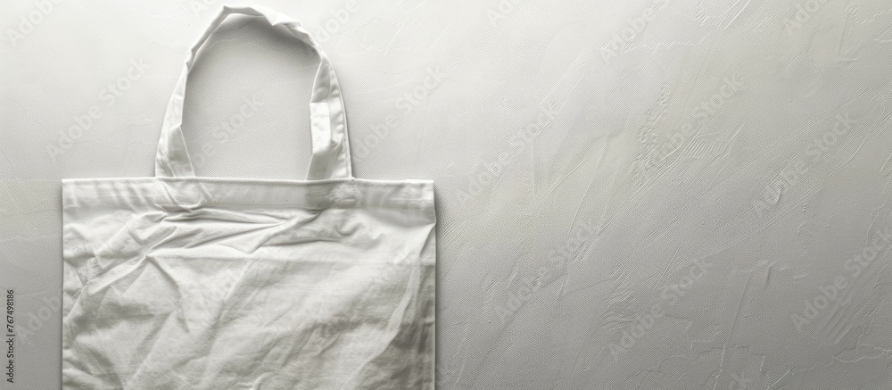 Canvas fabric white tote bag with blank space for text, designed to resemble a cloth shopping sack.