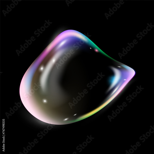 3d iridescent fluid glass spectrum foam vector glass heart shape liquid abstract, fluid with holographic effect. Render of transparent glass object, soap water bubble with reflection isolated on black