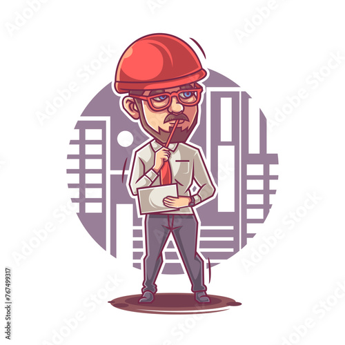 foreman cartoon character busy thinking design