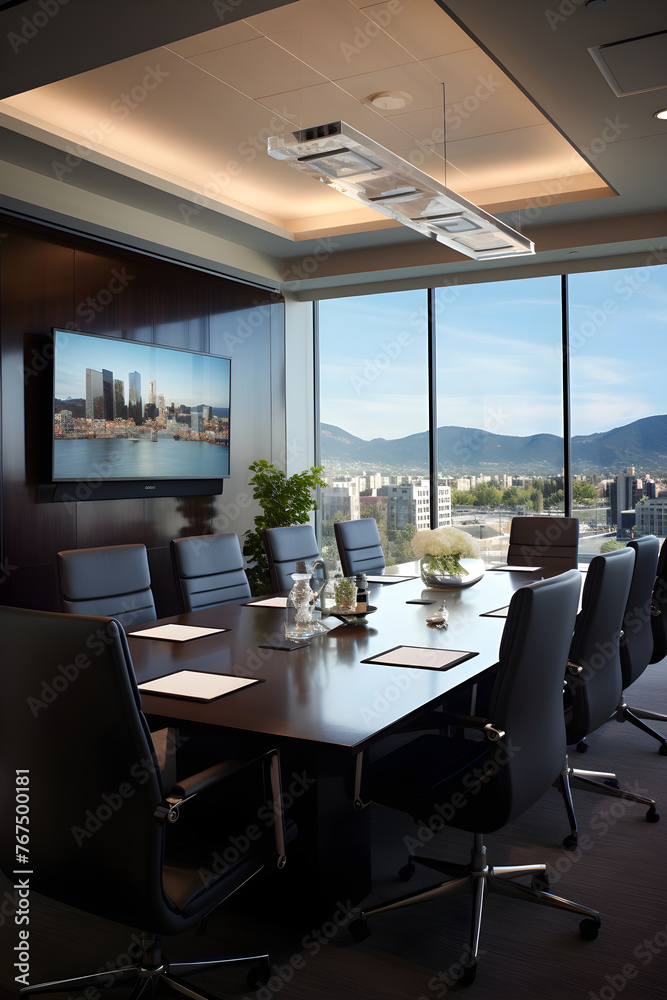 Modern Corporate Board Room with Advanced Amenities and Stunning City View