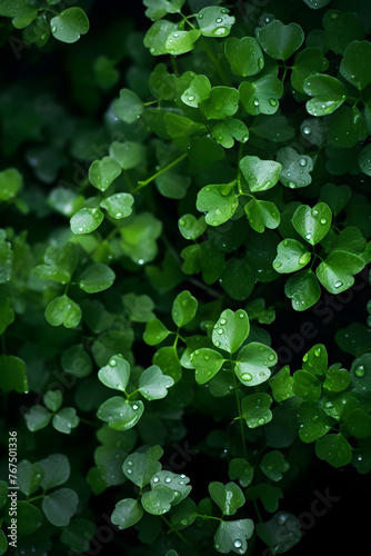 Exquisite Natural Portrait of a Flourishing Green Bush with Dewdrops and White Blossoms