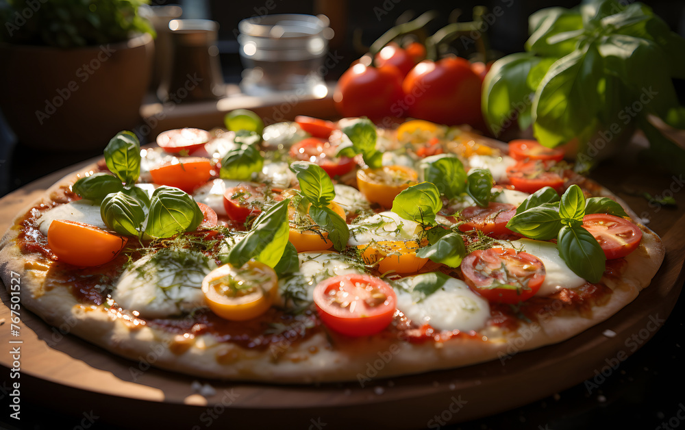 fresh pizza on the table. fast food. hearty food in a cafe.