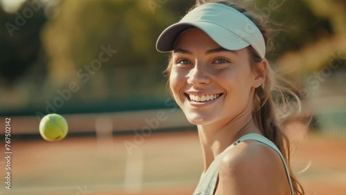 Beautiful female tennis player in uniform photo