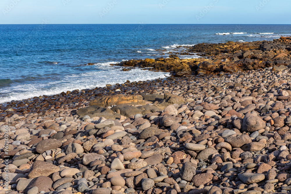 Pebbles on the coast of the Atlantic Ocean in Tenerife