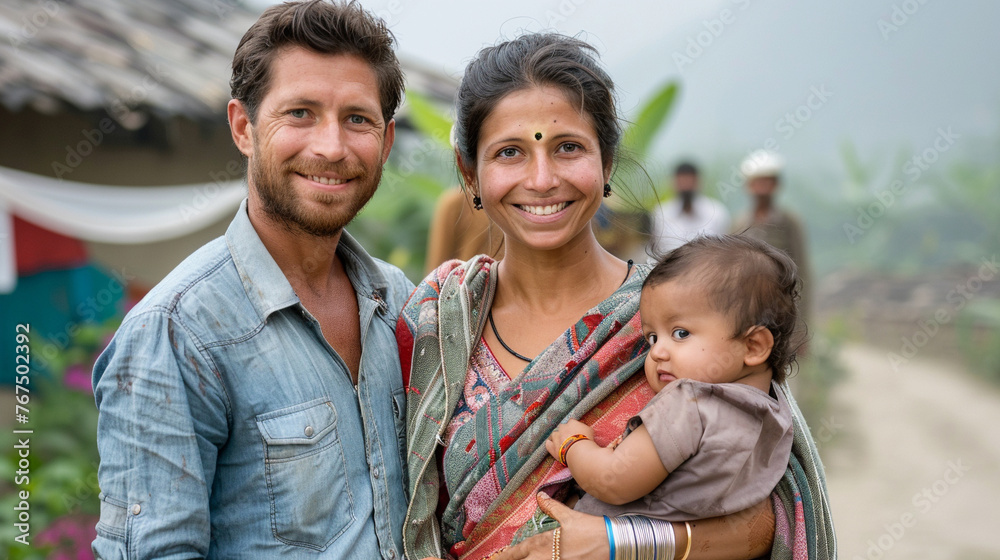 Indian Village Family Father Mother and Child Indian Village Family Father Mother and Child