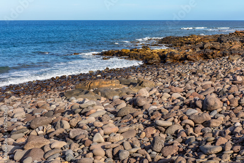 Pebbles on the coast of the Atlantic Ocean in Tenerife