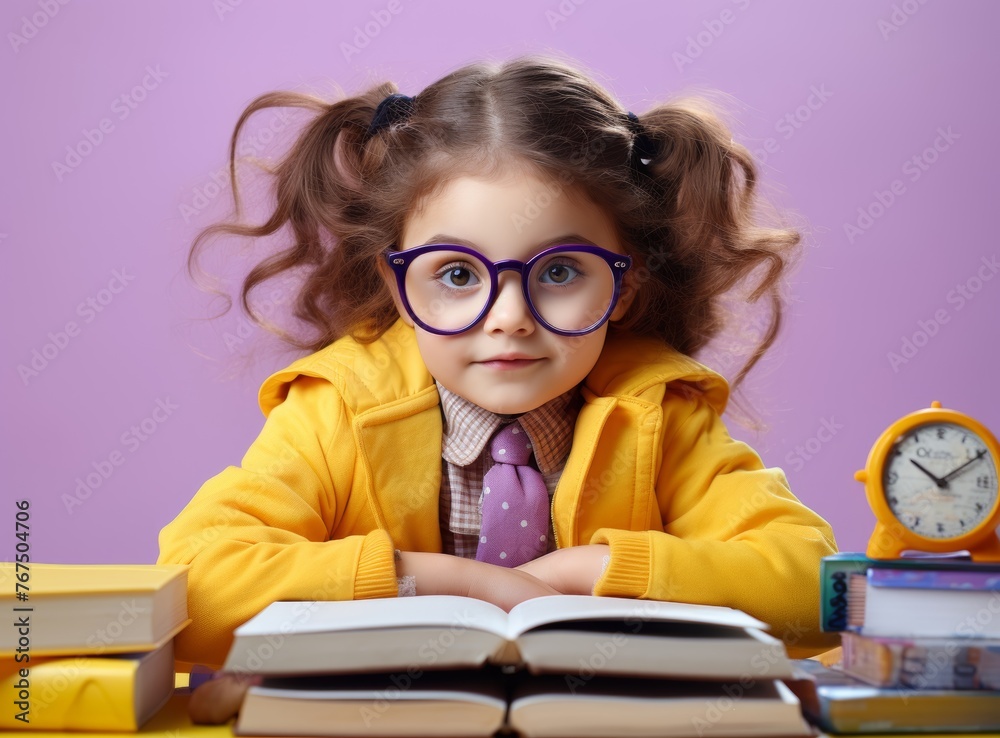 Children in Library Back to School Education Knowledge Concept. Little Kids Reading Books Girl Character Learning, Cartoon Vector Illustration. Generative AI.. Children in Library Back to School Education Knowledge Concept. Little Kids Reading Books Girl Character Learning, Cartoon Vector Illustration. Generative AI..