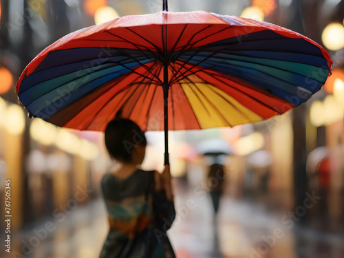 woman with umbrella rin view blurred background Ai generative 