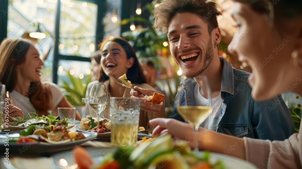 Photo of people enjoying a meal in a restaurant Photo of people enjoying a meal in a restaurant