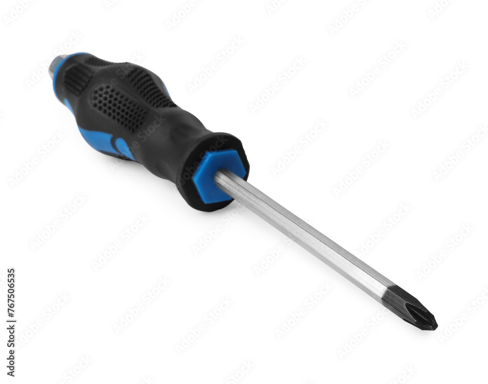 One screwdriver with color handle isolated on white One screwdriver with color handle isolated on white
