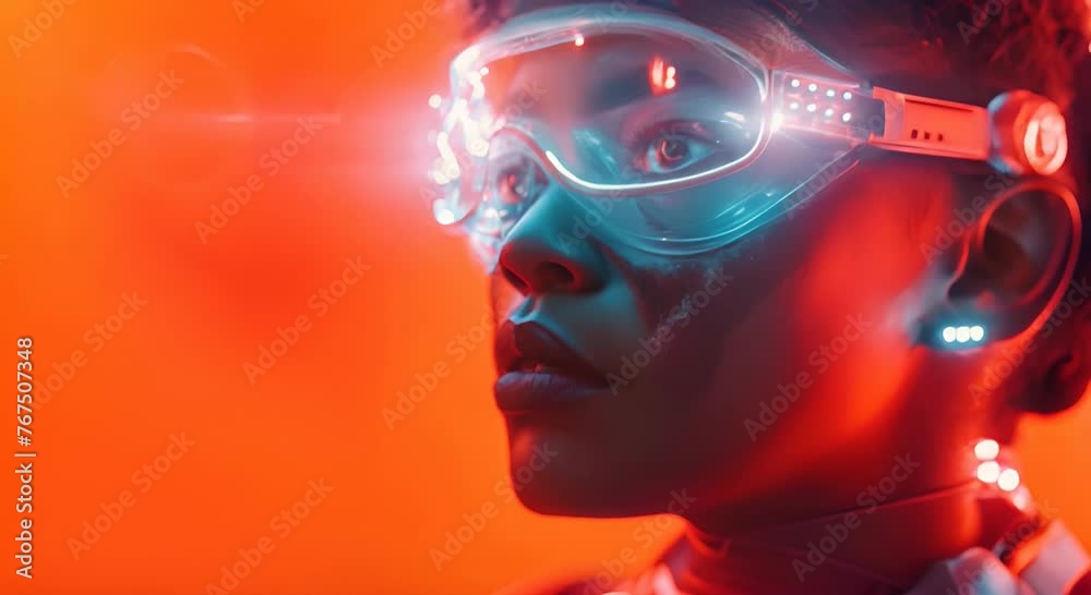 A male wearing laser pvc texture clothing , holographic armload light, side, portrait photo, orange background, clean and simple background ,chest phase, portrait, ultra details A male wearing laser pvc texture clothing , holographic armload light, side, portrait photo, orange background, clean and simple background ,chest phase, portrait, ultra details