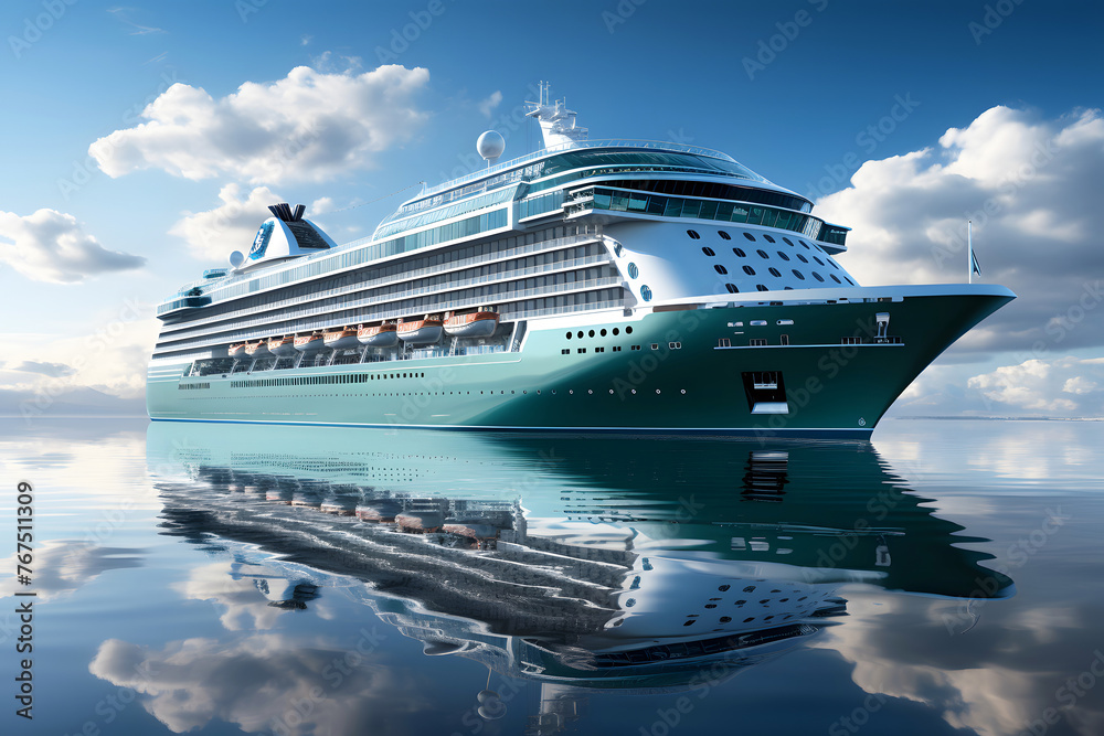 large luxury cruise ship travels the sea along its cruise route. sea ​​recreation and tourism.