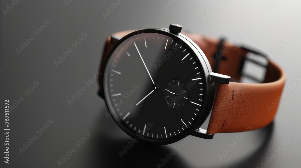 Blank mockup of a modern and sleek watch design with a leather s and minimalist face. Blank mockup of a modern and sleek watch design with a leather s and minimalist face.