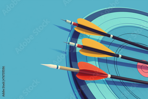 Archery Target With Arrows Archer Sport Game Competition. Success business concept. Goal achieve. Generative ai photo