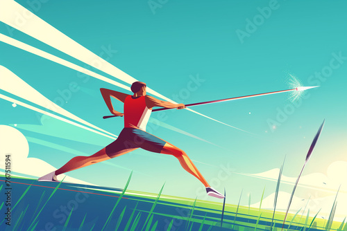Athletics javelin throw competition in grainy gradients. Healthy lifestyle athletic sport concept. Modern minimal design. Generative ai