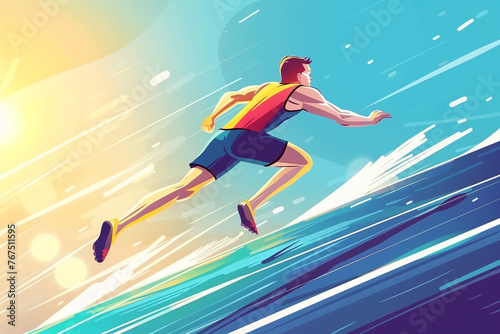 Athlete performing long jump during a competition at stadium. Athlete running and jumping outdoors. championship concept. Generative ai