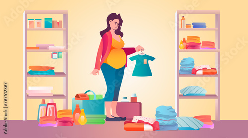 pregnant woman packing bag for maternity in hospital at home pregnancy motherhood expectation concept