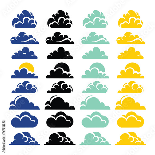 VECTOR SILHOUETTE SET OF CLOUDS WITH VARIATION COLOR ISOLATED ON WHITE BACKGROUND