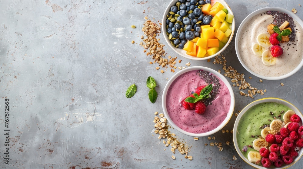 Smoothie bowls with vibrant toppings Smoothie bowls with vibrant toppings