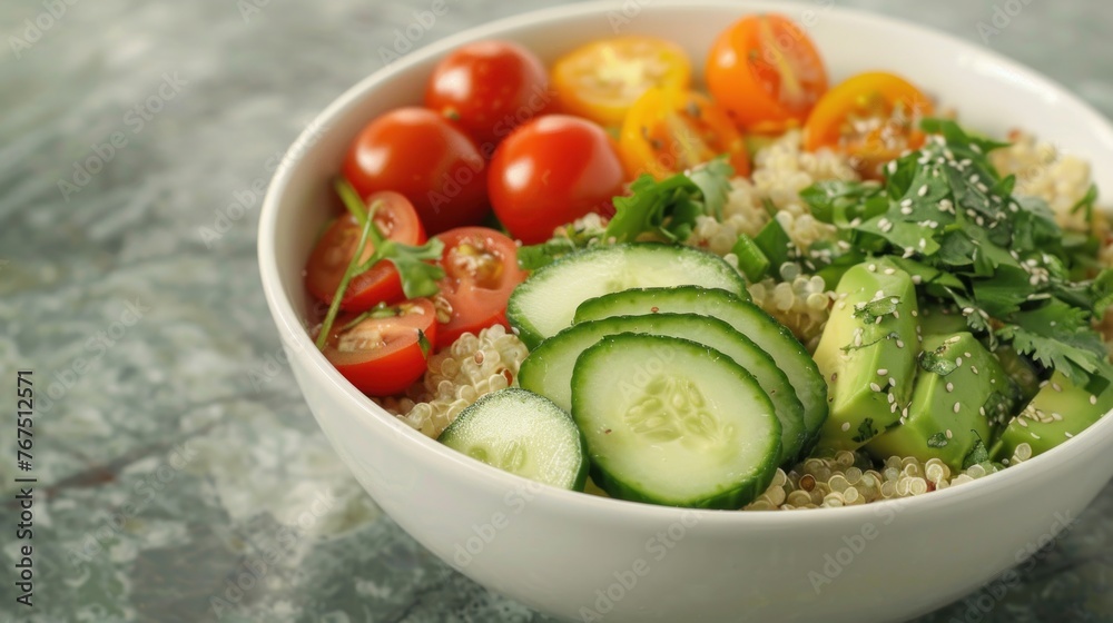 Quinoa bowl with avocado tomatoes