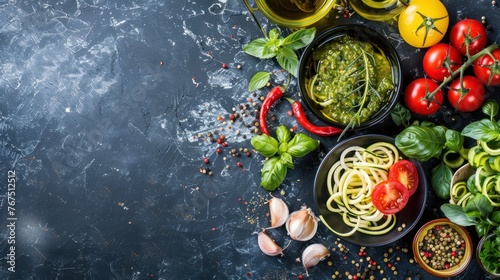 Spiralized vegetable noodles with pesto photo