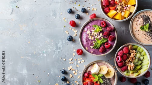 Smoothie bowls with vibrant toppings