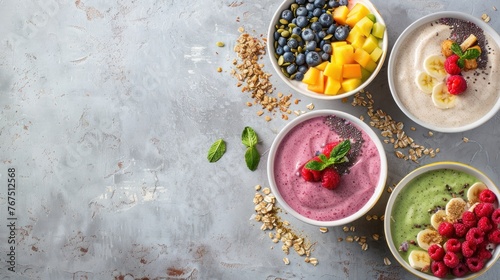 Smoothie bowls with vibrant toppings