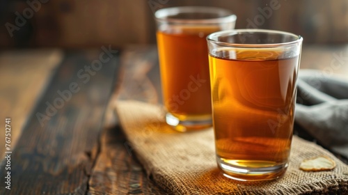 Kombucha tea in clear glasses with scoby photo