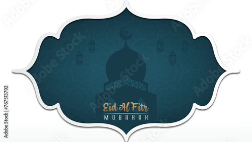 Premium luxury minimalist background design for Eid al-Fitr greetings in blue and gold