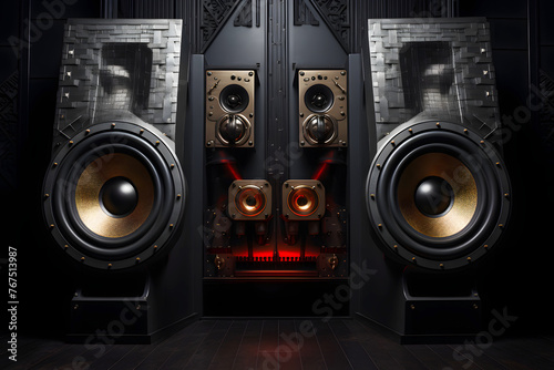 modern stereo audio speakers for listening to music. wideband sound system. professional audio frequency sound