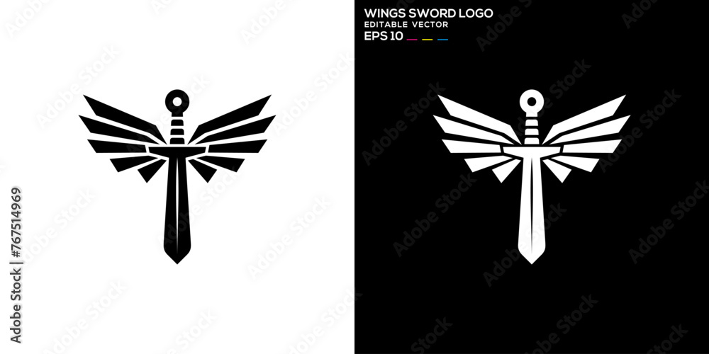 Obraz premium Vector design template of sword logo, defense, attack, kingdom, power, symbol icon EPS 10