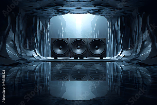 modern stereo audio speakers for listening to music. wideband sound system. professional audio frequency sound photo