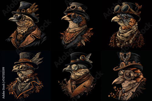 Fantasy Fowl, Stylish Steampunk Bird with Hat and Goggles