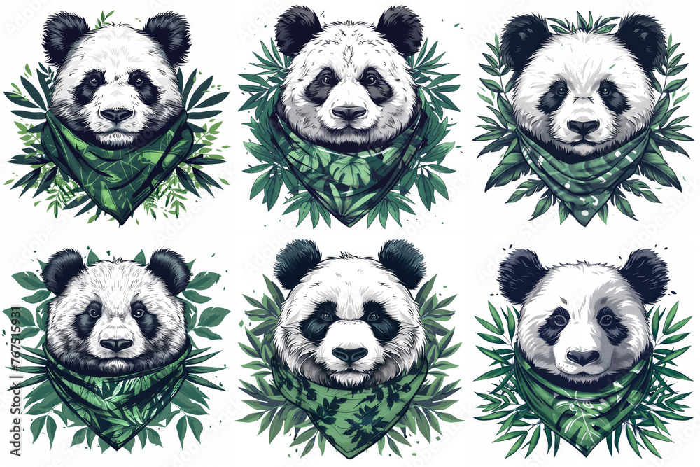Obraz premium Powerful Pandas Wearing Green Bandanas