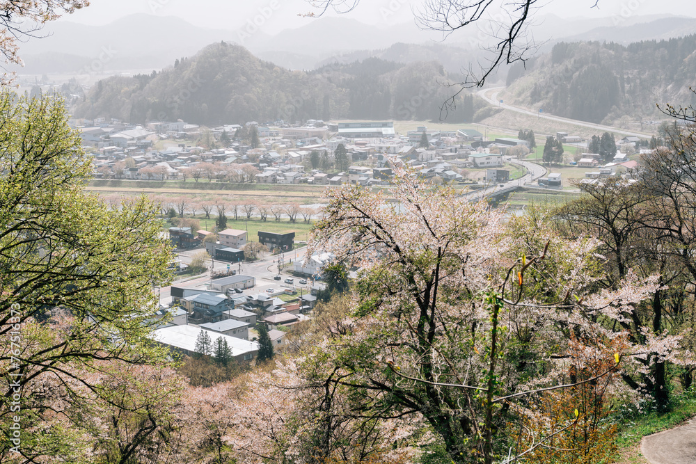 View of Kakunodate town at spring in Akita, Japan