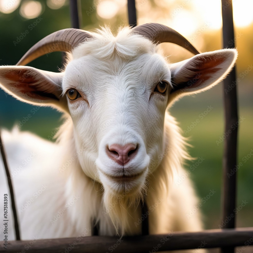 Close-up portrait of a white goat. Generative AI Close-up portrait of a white goat. Generative AI