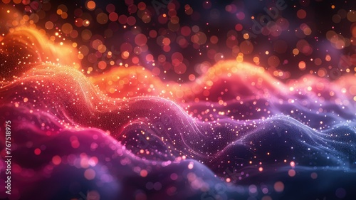 Vibrant sparkling waves in red and purple - A stunning image of sparkling waves with gradients of red and purple, infused with an array of glistening light particles