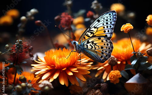 colored butterfly on a background of flowers. insects. Flora and fauna
