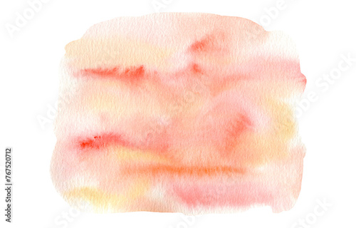Delicate stripe textured orange and red gradient watercolor stain. Artistic coral and yellow watercolour blob, abstract shiny summer concept for banner design, juice background