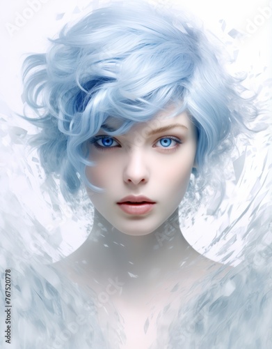 Photo conceptual of girl with her ice power and that s ice is covering her head and body. Generative AI.