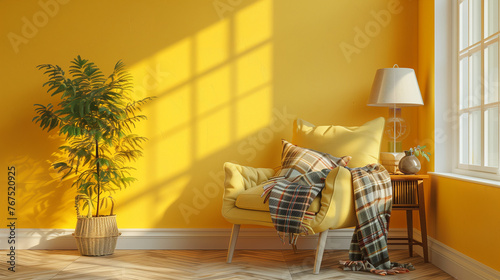  Armchair, Lamp, and Plaid with Yellow Touch